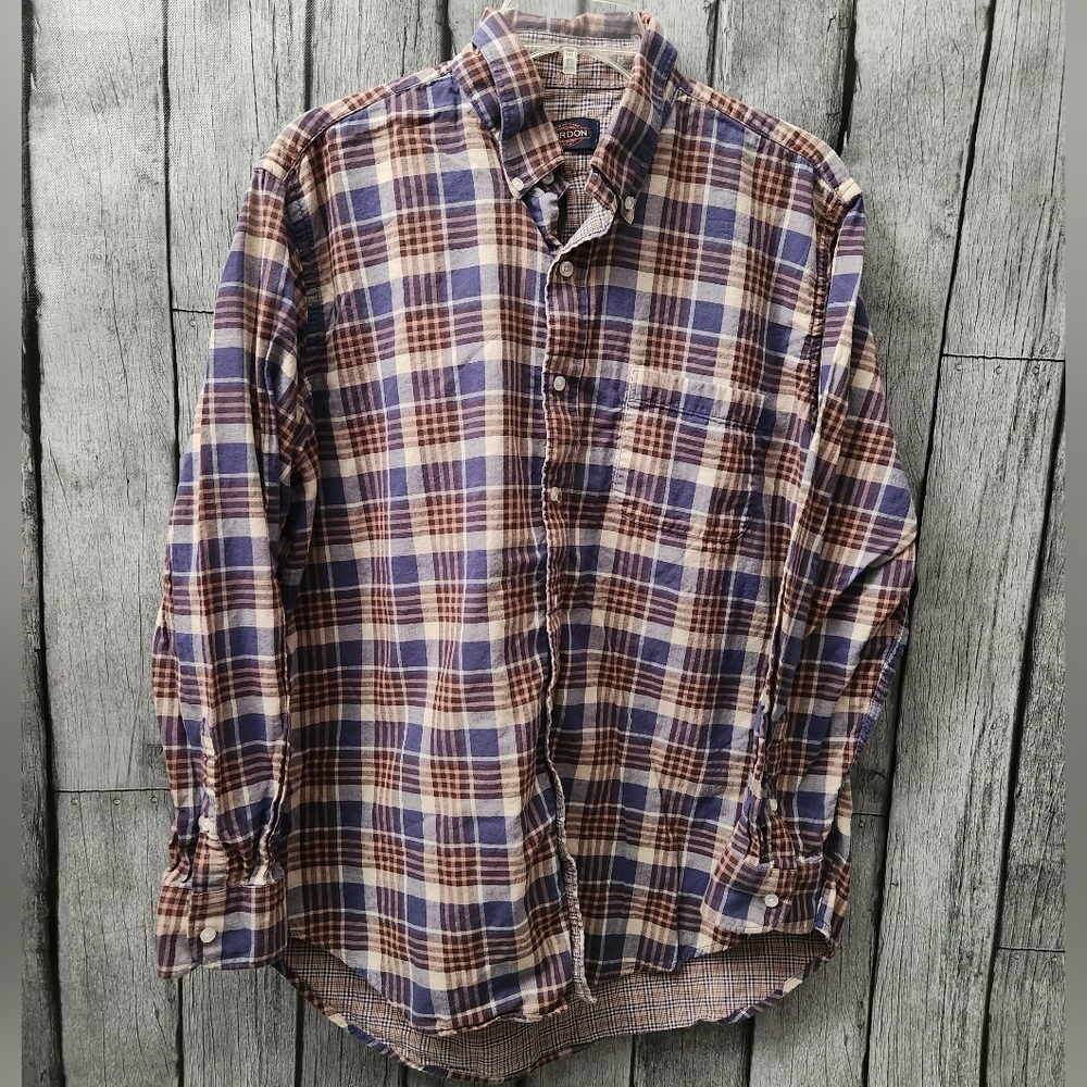 Brown and Blue Plaid Perfect for Fall Buttondown Shirt‎